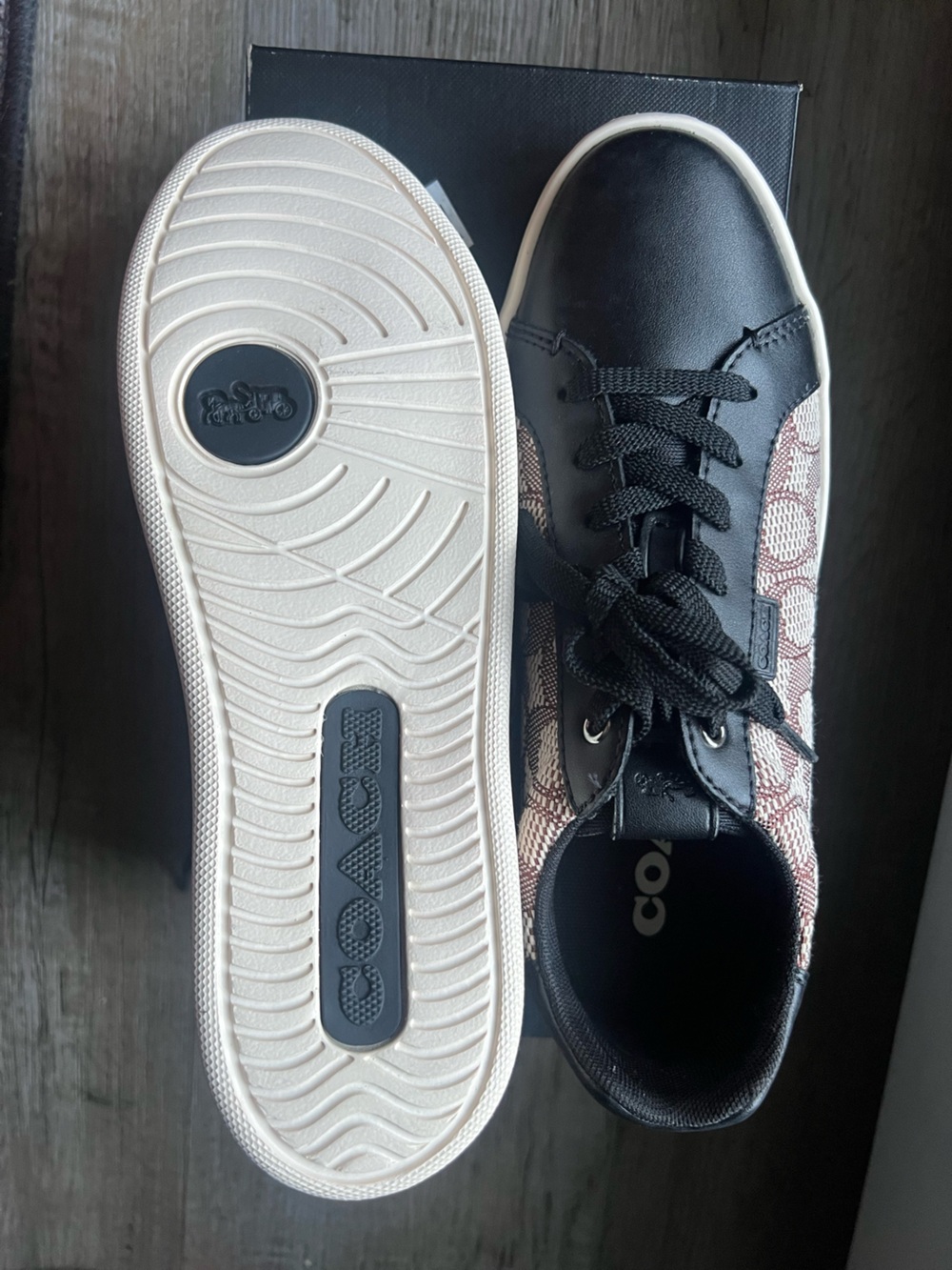 Coach Black and Brown Signature Lace-Up Low-Top Sneakers - Picture 3 of 3